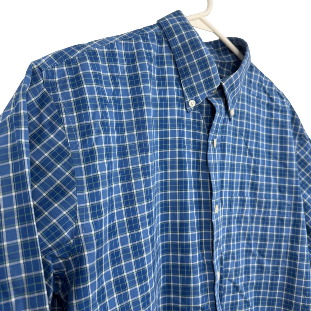 LL Bean Mens Traditional Fit Plaid Short Sleeve Button Down‎ Shirt Blue Green M - Picture 2 of 5